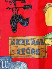 Vintage 1994 Cotton Fabric Red General Store Icon Weathervane Signs Farm Country