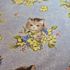 Kittens in Flowers Purple Yellow Cotton Flannel Daisy Kingdom 3 Yds Tabby Kitty