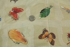 7Y 90s Erlanger Blumgart Ecological Squares Tan Cotton Fabric Leaves Butterflies