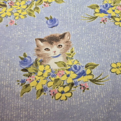 Kittens in Flowers Purple Yellow Cotton Flannel Daisy Kingdom 3 Yds Tabby Kitty
