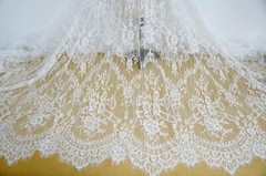 Off white eyelash lace fabric chantilly scalloped fabric soft french lace fabric