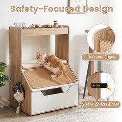 Modern Cat Litter Box Enclosure 3-in-1 Hidden Cat House Cabinet w/ 4 Cubbies