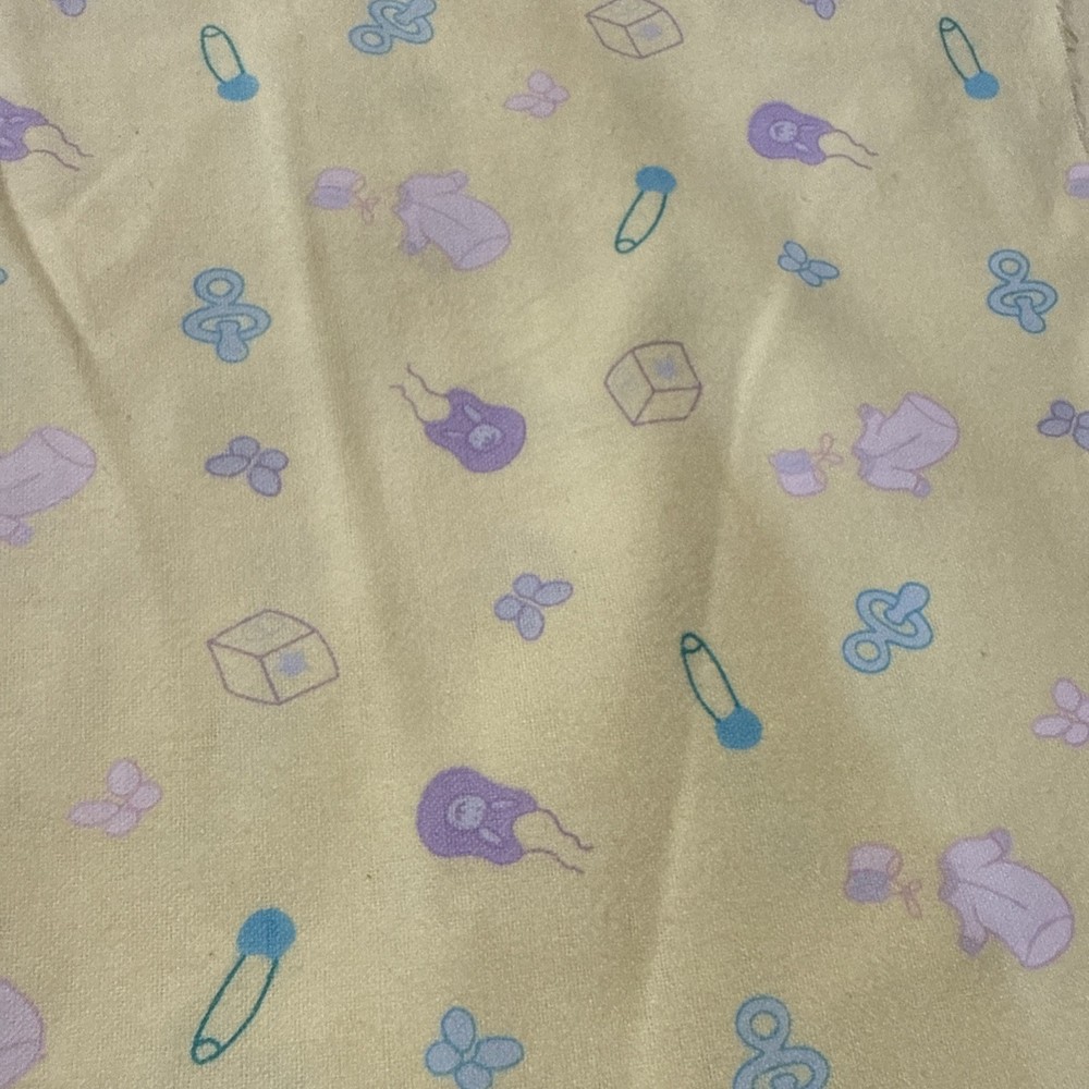 Fabric Flannel Yellow with Baby Theme Items in Pastel Colors – 42×88