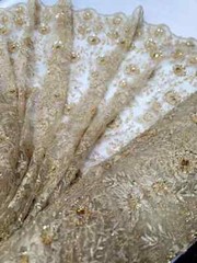**Gold Beaded Floral Embroidered Lace Fabric – Sold by the Yard for Dresses**