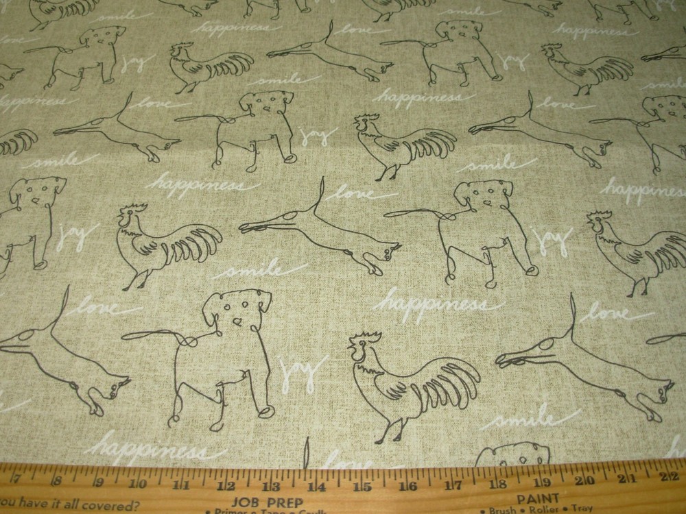 10 YDS P K LIFESTYLES DOG HAPPY ANIMAL WRITING COTTON UPHOLSTERY FABRIC FOR LESS