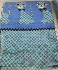 “Rare” CRAFTY BLUE CATS FABRIC Vintage Cotton- 2 YARDS Atomic Mid Century