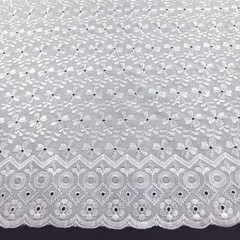 White Polycotton Eyelet Fabric Embroidered Floral Scalloped 40″ By the Fabric