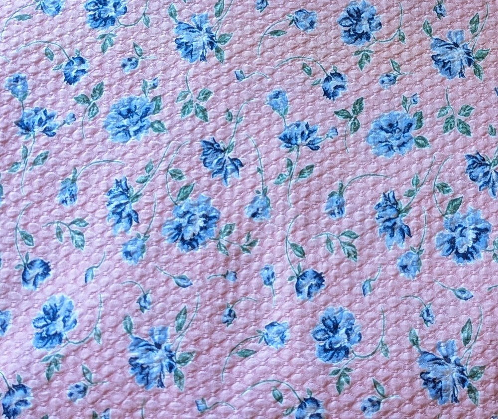 Pre Smocked Pink Blue Rose Floral Knit Fabric 1.3 Yds X 65″ Latt Greene 1996