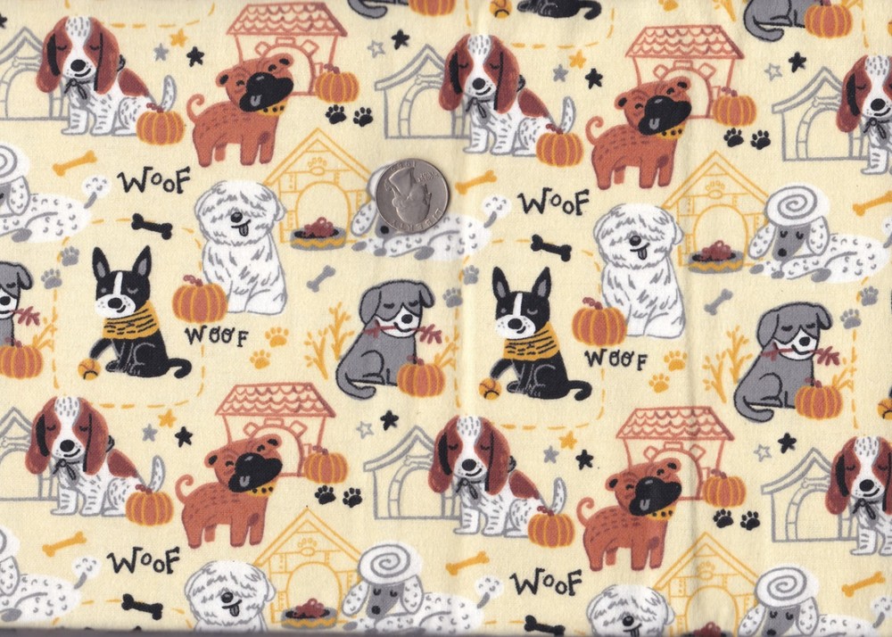 Remnant of Flannel Fabric Fat Eighth 9X21 Crafts, Quilting, Multicolor Dogs
