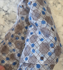 Vintage Boston Store 1 1/4 yd x 45″ White Blue Brown Geometric Remnant Fabric
