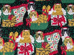 2/3 Yd Vintage Christmas Cats Kittens Fabric Traditions Cotton Fabric 24″ X 44″
