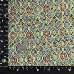 Tiny Flowers Mosaic Tiles Mini Print Metallic Gold Hi-Fashion Cotton Fabric BTY