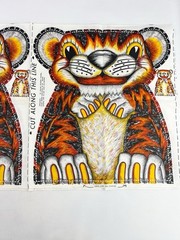 Vintage Multicolor Tiger Cut N Sew Two Panels Pillow 1960s Rare