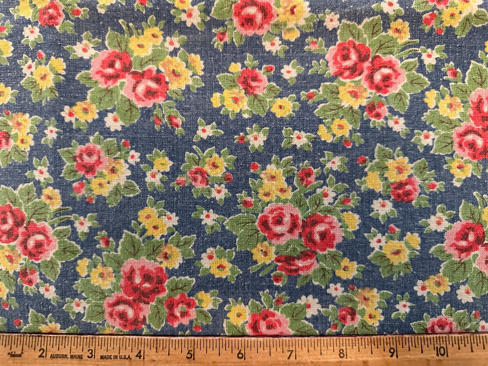 Blue Pink Shabby Cottage Rose Roses 100% Cotton Canvas Japanese Chic Floral