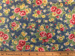 Blue Pink Shabby Cottage Rose Roses 100% Cotton Canvas Japanese Chic Floral