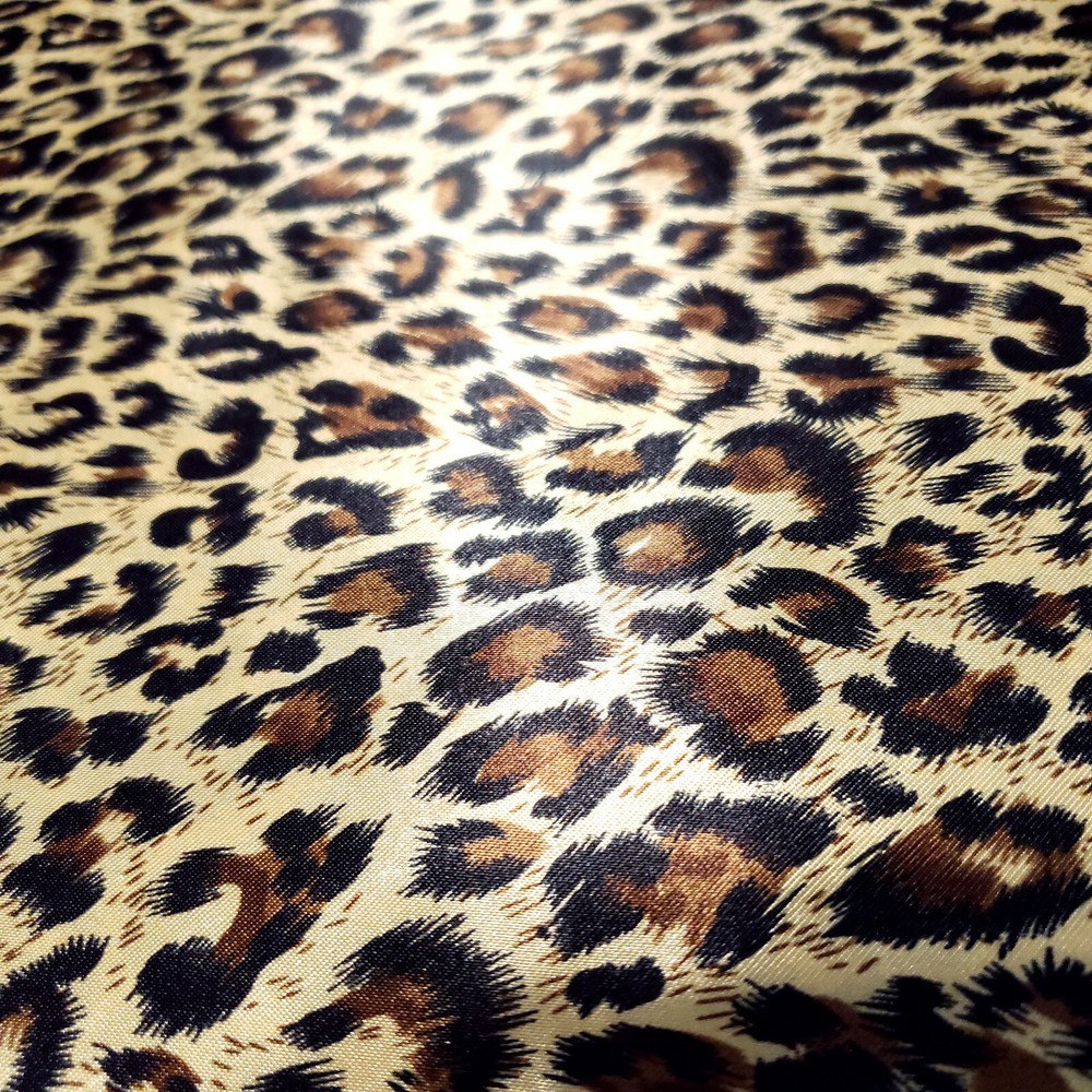 BROWN CHEETAH LEOPARD PRINT SATIN CHARMEUSE FABRIC 58″ BY THE YARD MOCHA SPOT