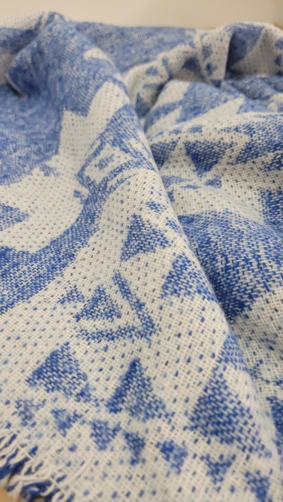 Blue Ivory Geometric Tweed Fabric by the Yard Aztec Tribal Style Fabric 150cm