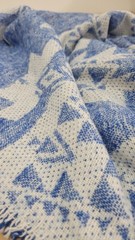 Blue Ivory Geometric Tweed Fabric by the Yard Aztec Tribal Style Fabric 150cm
