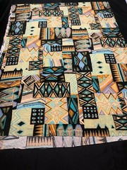 2yd(78″)Lx60″W yellow/black/teal/blue SW-theme pattern jersey qiana-like knit