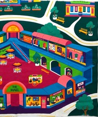 Vintage Shopping Mall Stores Kids Playmat Cranston Cotton Fabric Panel 44×29