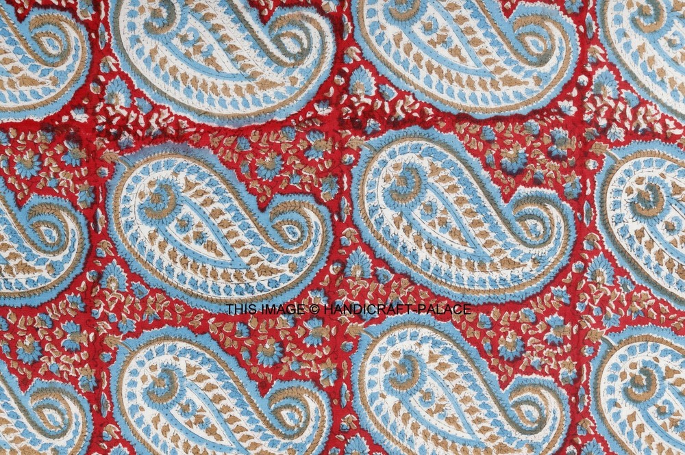 Indian Handmade Paisley Cotton Hand Block Print Red Fabric Dress Craft By 5 Yard