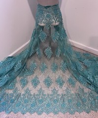 Sea Foam Embroidery Pearl Beaded Bridal Lace Fabric 50” Width 1 Yard
