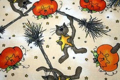 HALLOWEEN CATS AND BROOMS-QUICK AS A WINK FROM MMFAB- 100% COTTON FABRIC