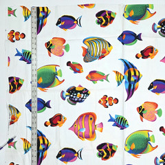 VTG VIP Cranston Tropical Aquarium Fish Bright On White Cotton Fabric 2 YD x 45″