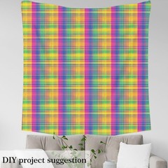 Rainbow Lines Fabric by The Yard Vintage Colorful Stripes Grid No Stretch Sew…