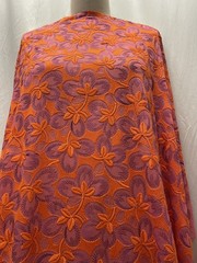 Silk Cotton Blend Embroidered Batiste Vibrant Orange Purple 3 Yds 34″ Long 56″W