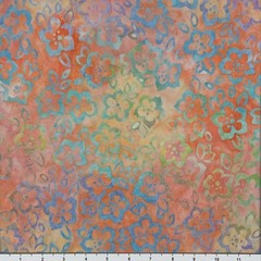 1 Yard Cut of Lunn Flax Flower Batik 100% Cotton 3872 Coral Peach Blue Fabric