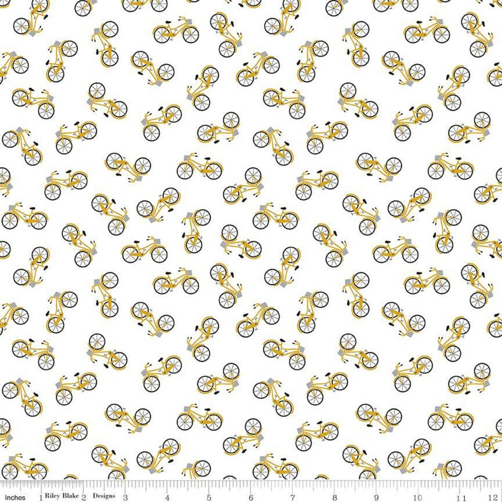 1/4 Yard 9×42 Riley Blake “Petals & Pedals” Bikes White Quilting Cotton