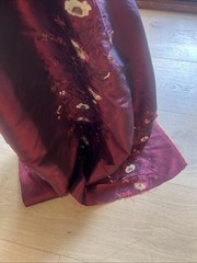FAUX SILK FLOWERS EMBROIDERED~DRAPERY UPHOLSTERY Sold By The Yard Burgundy