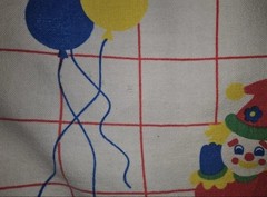Vintage 1985 D.M. Inc. Circus Clowns, Balloons, Grid Fabric