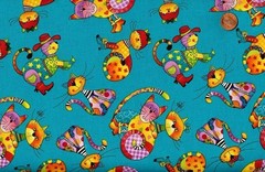 CLEARANCE – 1+YD KOOL KATS’ W/FANCY SHOES ON TURQUOISE FABRIC – FABRI-QUILT