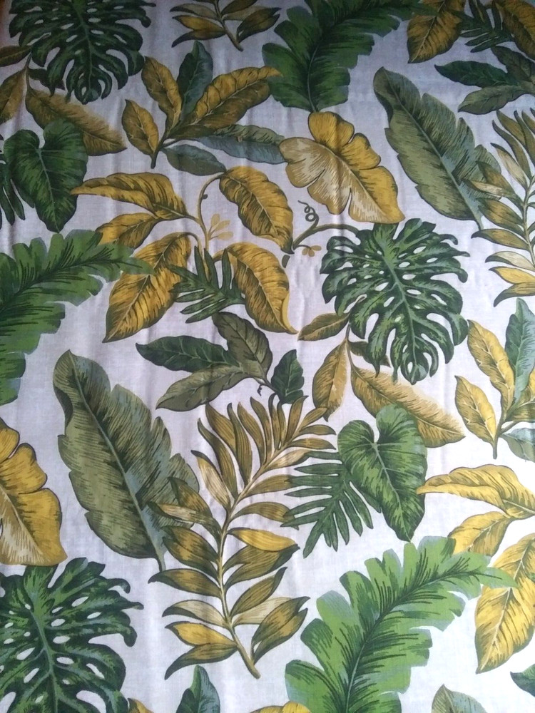 Green Yellow Beige Tropical Fabric~Polyester Rayon Linen~2.5 Yards x 57″ Wide