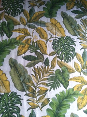 Green Yellow Beige Tropical Fabric~Polyester Rayon Linen~2.5 Yards x 57″ Wide