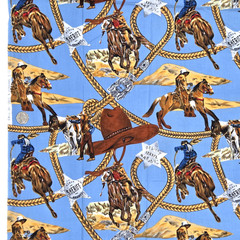 West Cowboys Indians Horses Brown Blue Shamash & Sons 5540 Cotton Fabric 1.2+ YD