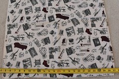 By 1/2 Yd, Vintage, Old-Fashion Hardware Store Ads on Tan Cotton, Carpin, P4303