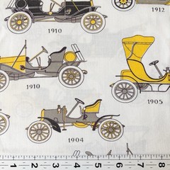 Vintage Cotton Fabric Antique cars 27”x35”60s Remnant