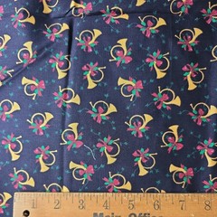 Timeless Treasures Christmas quilt fabric Black Holly Bows Horns 45″ x 44″