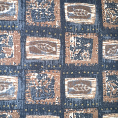 Mid Century Brown Tan Blue Cotton Blend Decor Fabric Remnants #8