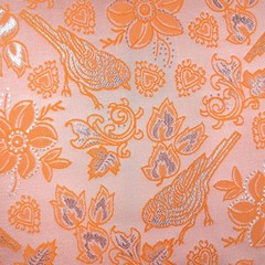 Metallic Brocade Fabric Tangerine Orange Bird Heart Floral 57″ Wide by the Yard