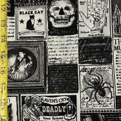Wicked Newspaper Timeless Treasures Fabric scary raven skull black cat poison