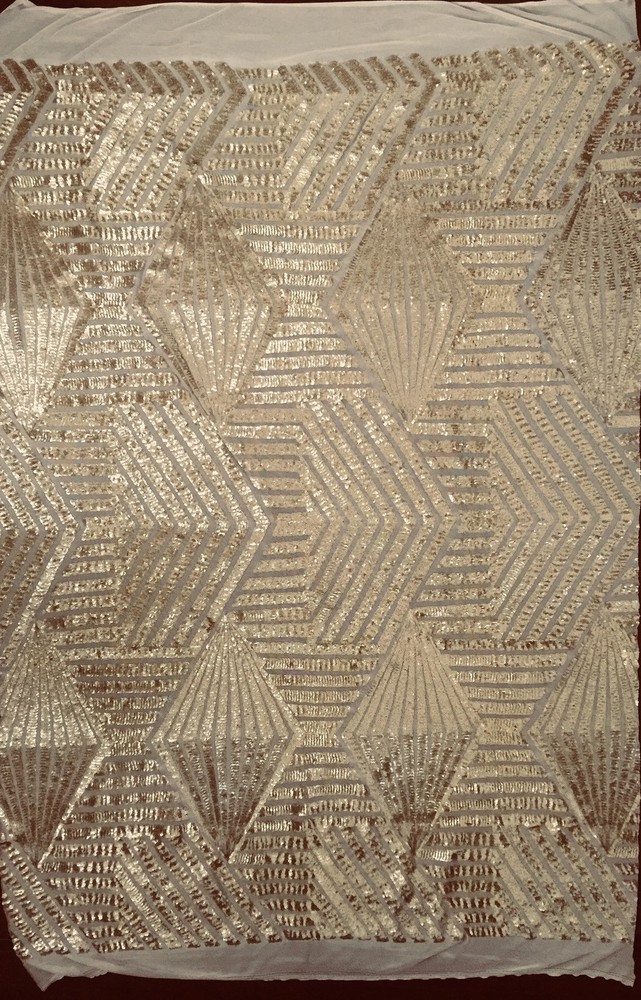 Thea GOLD Geometric Sequins Diamond & Stripes on Mesh Lace Fabric by the Yard –