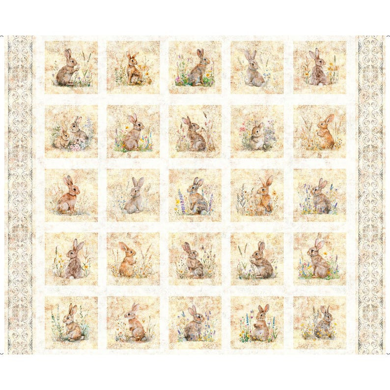 Hunny Bunny Rabity Animal Fabric 36″ X44″ Panel Nursery Baby Easter Cotton by QT