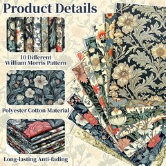 10 Pcs 20”X20” William Morris Flowers Quilting Fabric Bundles Vintage Floral F