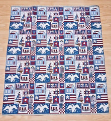 Vtg Americana USA Upholstery Fabric 54 ” X 48″ USA 1776 Flag House Boat Star