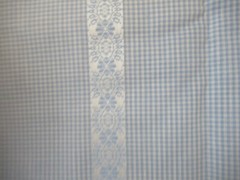 Light Blue and White Gingham W/RIBBON LOOK STRIPE Cotton Fabric VT 1Y12″X43″