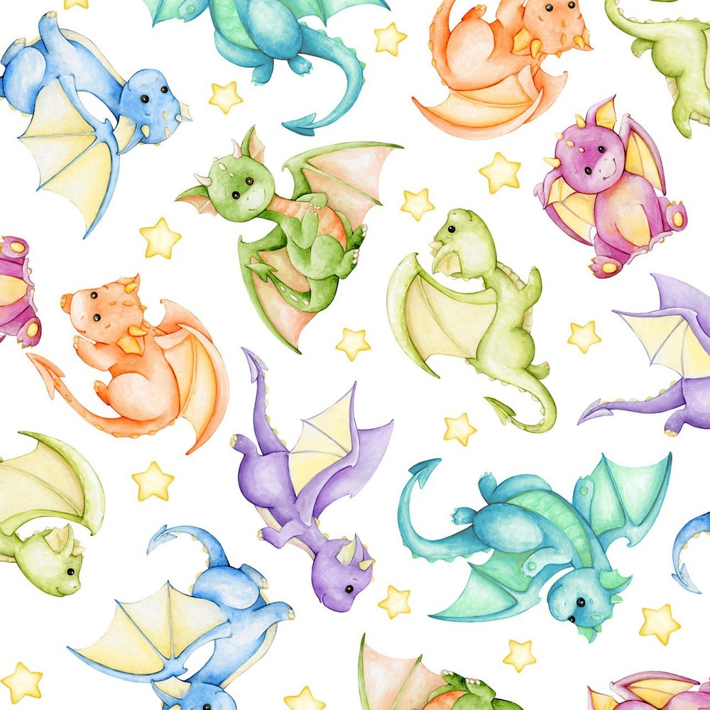 Baby Dragons Nursery Children’s Cotton Fabric – White Multicolor Quilting Home D